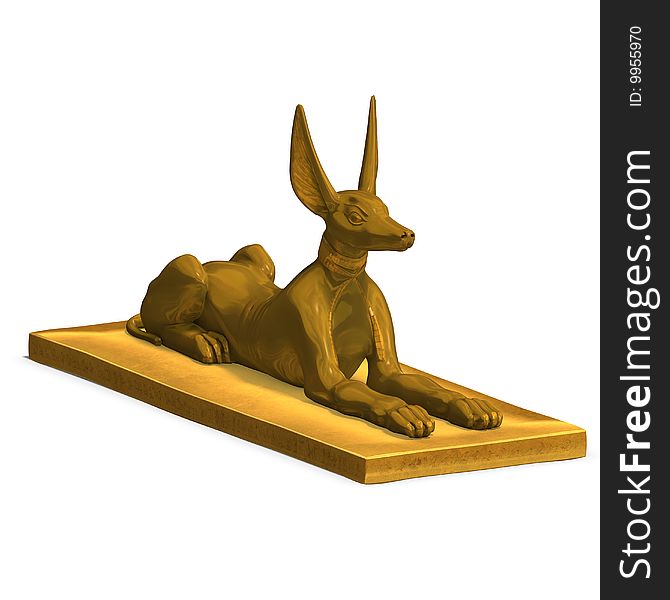 Rendering of eygptian jackal god statue with Clipping Path and shadow over white. Rendering of eygptian jackal god statue with Clipping Path and shadow over white