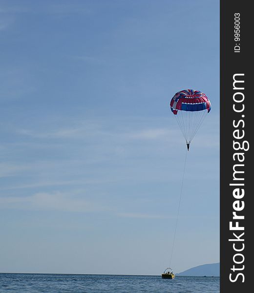 View of paraseling Boat in the sea