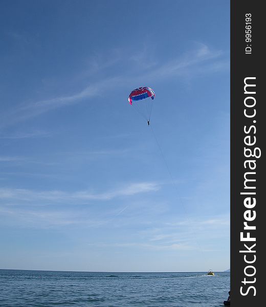 View of paraseling Boat in the sea