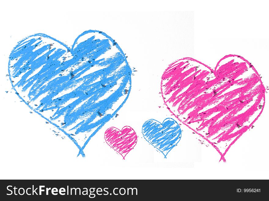 Blue and pink big and small doodle heart isolated. Blue and pink big and small doodle heart isolated