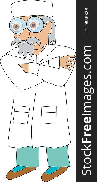 Old doctor. Isolated vector illustration.