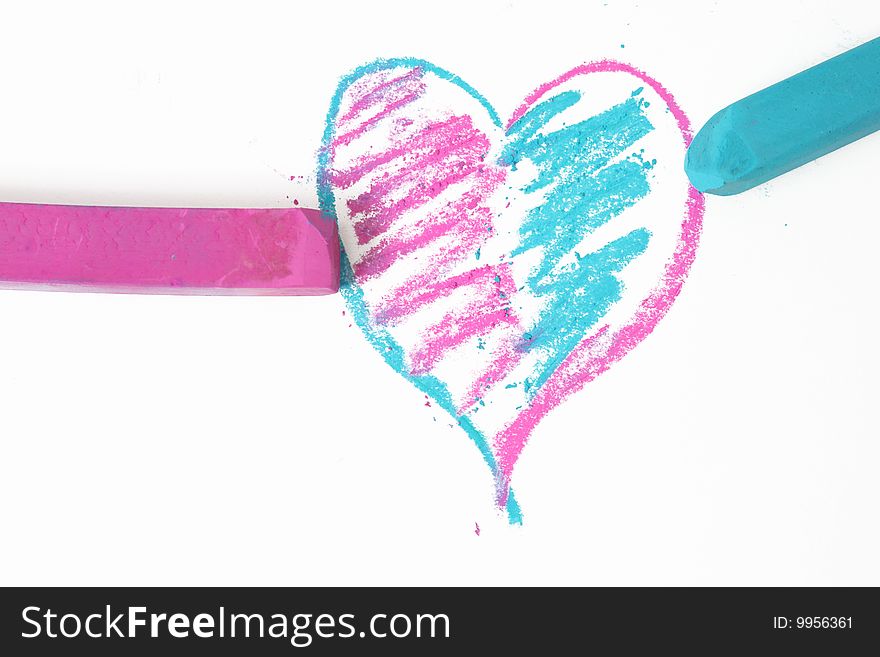 Blue and pink love doodle heart isolated with chalk. Blue and pink love doodle heart isolated with chalk