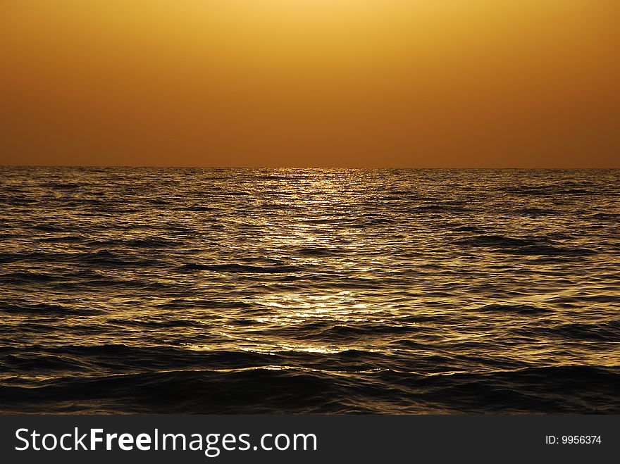Beautiful sunset and water reflections on Mediterranean sea. Beautiful sunset and water reflections on Mediterranean sea