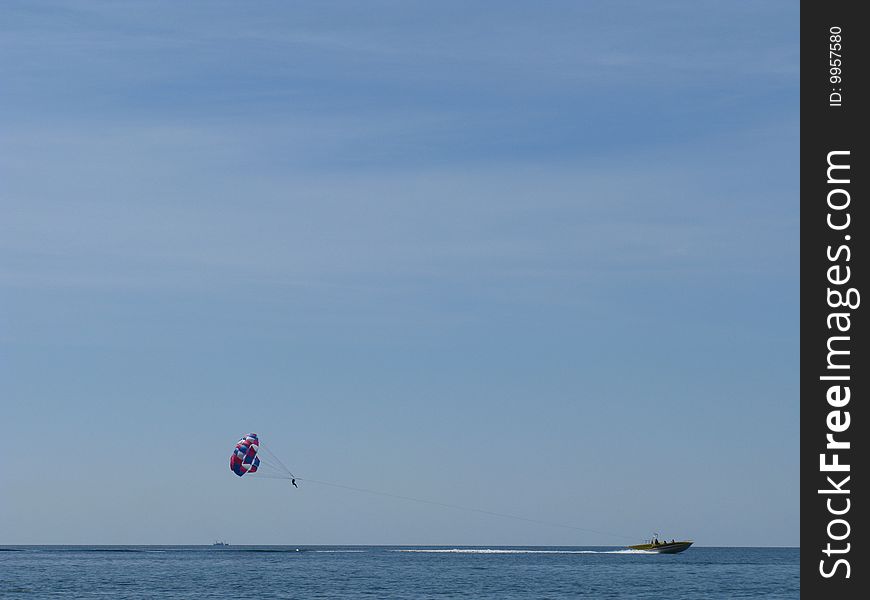 View of paraseling Boat in the sea