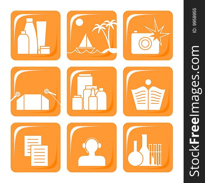 Nine orange icons for manufacturers of cosmetic production