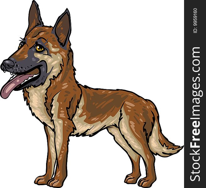 Vector, clip art, caricature illustration of German Shepherd dog. Hand drawn artwork in loose, expressive style with NO gradients or blends. Vector, clip art, caricature illustration of German Shepherd dog. Hand drawn artwork in loose, expressive style with NO gradients or blends.