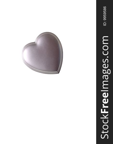 Silver heart on isolated white background with  copy space
