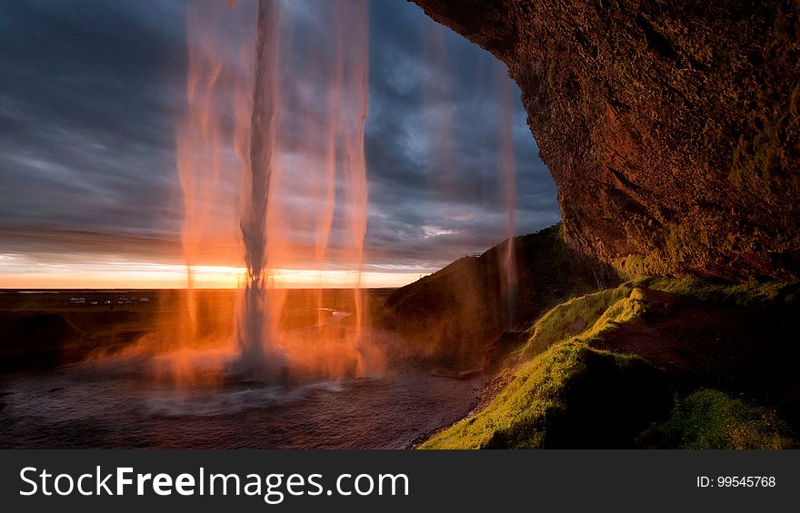 Waterfall At Sunset