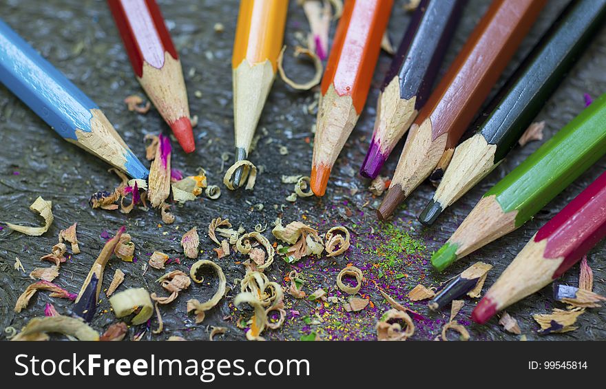 Colored pencils with shavings