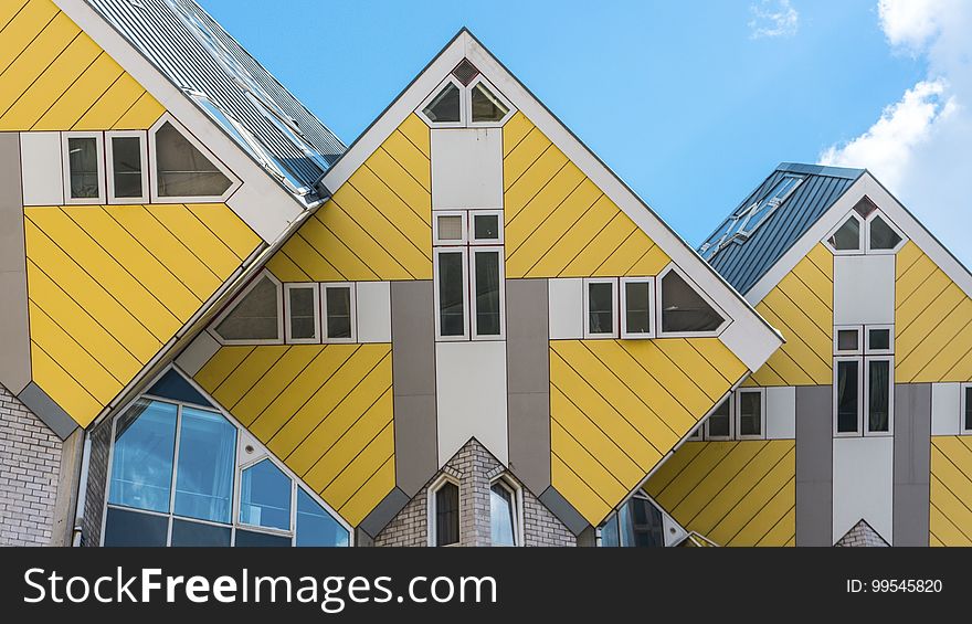 Low Angle View Of Cube Houses Against Sky. Low Angle View Of Cube Houses Against Sky