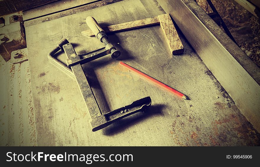 Old traditional carpenters tools retro vintage style