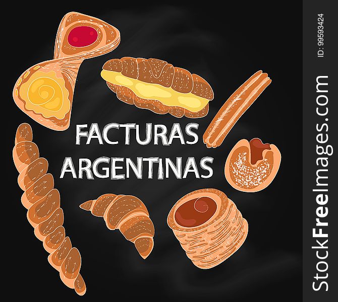 Vector Facturas argentinas. Panaderia. Traditional argentinian food