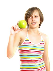 Cute Lady With A Green Apple Royalty Free Stock Photos