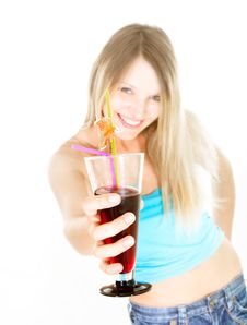 Attractive Girl With Glass Of Juice Royalty Free Stock Image Attractive Girl With Glass Of Juice Royalty Free Stock Image