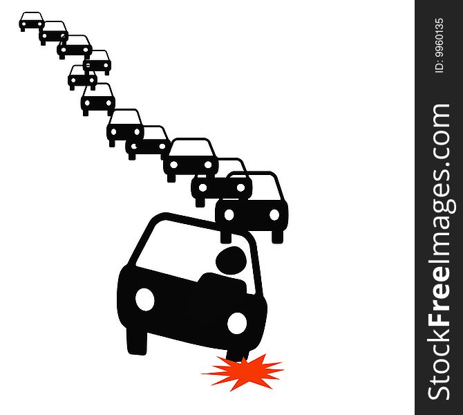 Commuter with flat tire in traffic illustration. Commuter with flat tire in traffic illustration