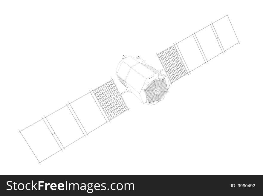 Side view of satellite. 3d illustration on white background.