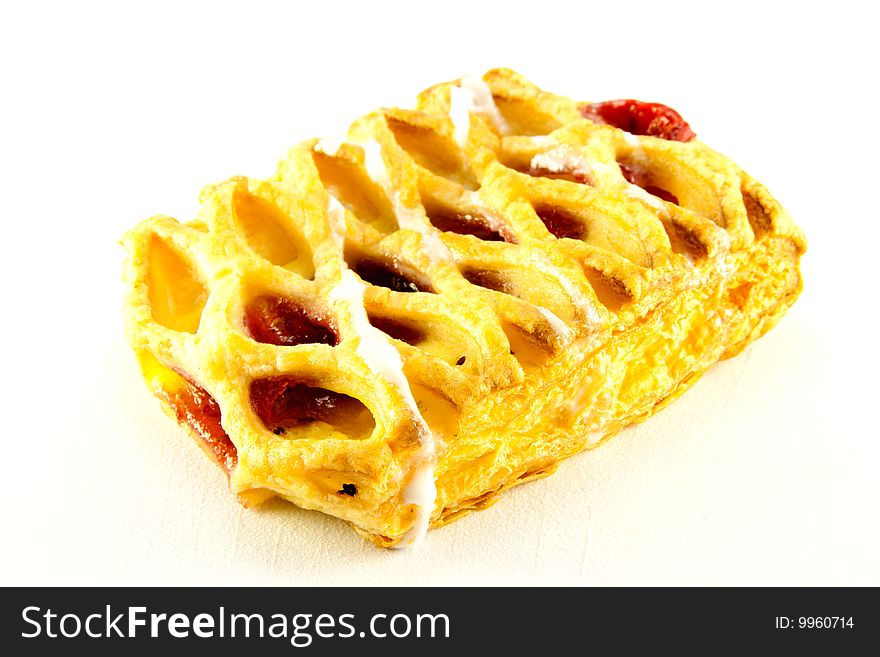 Raspberry and custard danish with clipping path on a white background. Raspberry and custard danish with clipping path on a white background