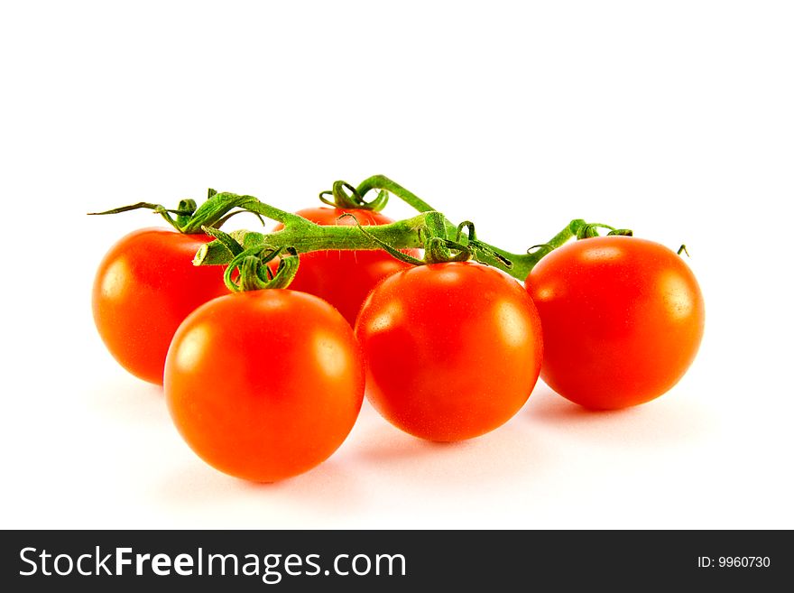 Cherry tomatoes on the vine with clipping path on a white background