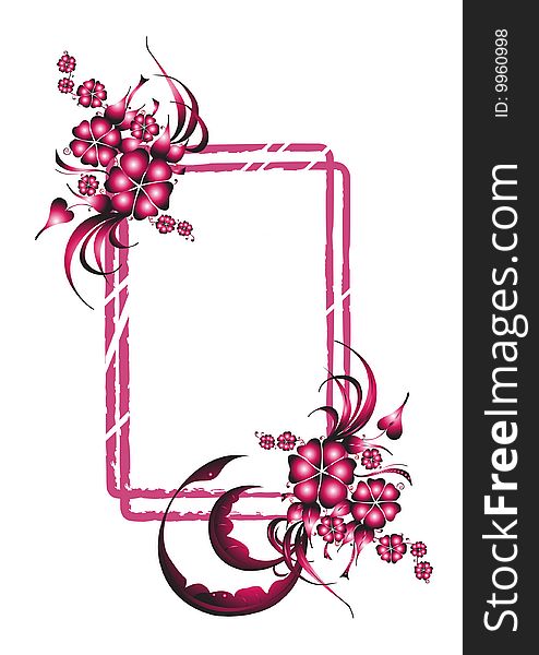 Abstract vector frame. Red flowers on a white background