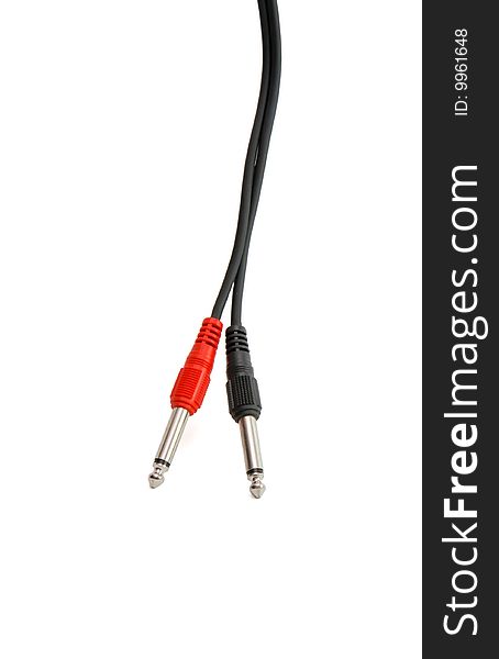 Headphone plug with red and black wire isolated. Headphone plug with red and black wire isolated