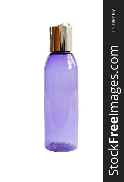 Violet transparent deodorant spray bottle isolated. Violet transparent deodorant spray bottle isolated