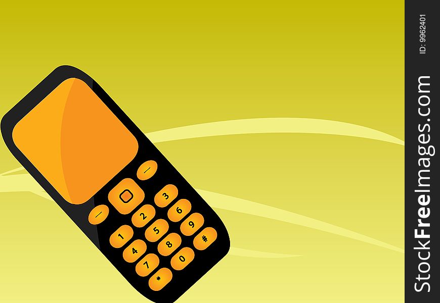 Orange-black cellphone in yellow-green background. Orange-black cellphone in yellow-green background