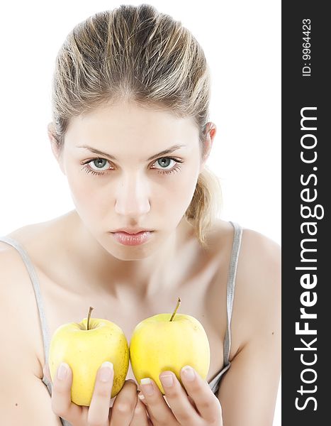 Beautiful young woman holding a  apple