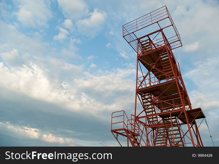 Red Metal Tower With Stairs