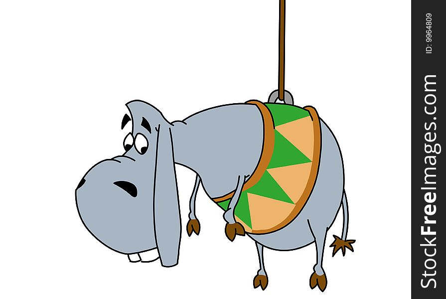 Illustration of funny donkey hanging up on a rope. Isolated on white. Illustration of funny donkey hanging up on a rope. Isolated on white.