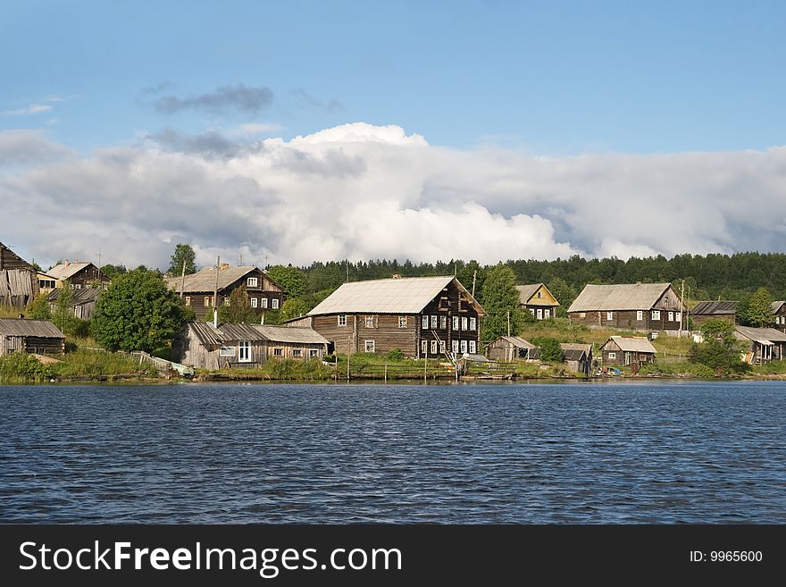 Old Karelian village in Russia, view from water. Old Karelian village in Russia, view from water