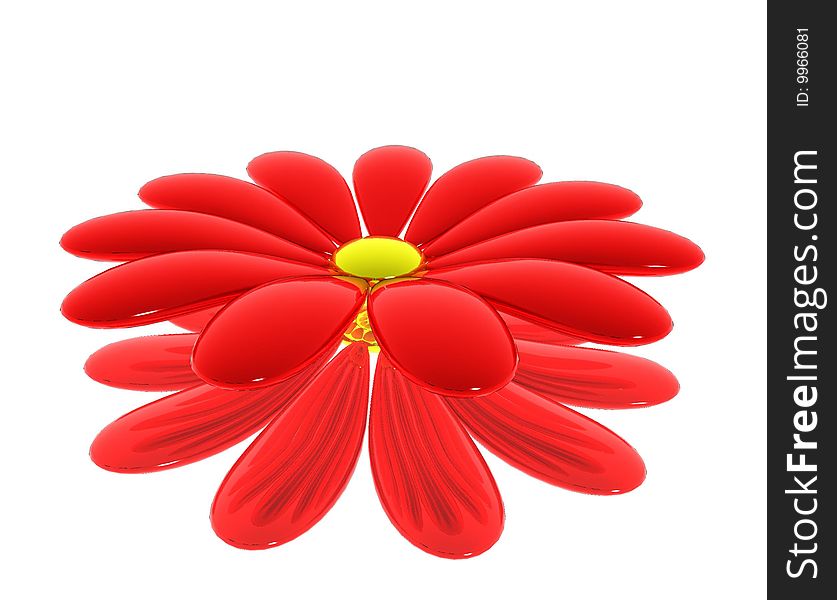 Red flower isolated against the white background. 3d model.