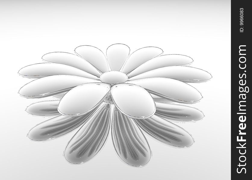 White flower isolated against the white background. 3d model.