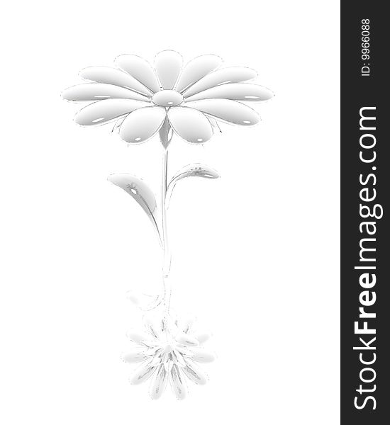 White flower isolated against the white background. 3d model.