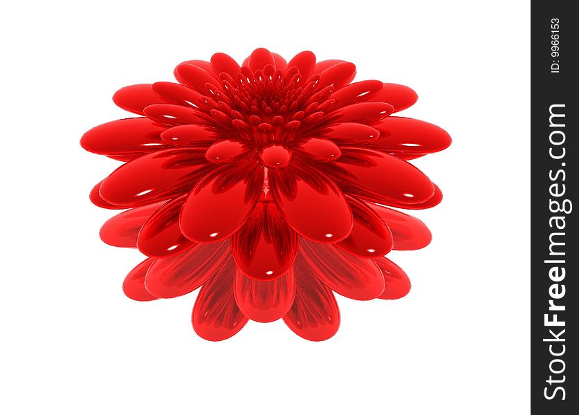Red flower isolated against the white background. 3d model.
