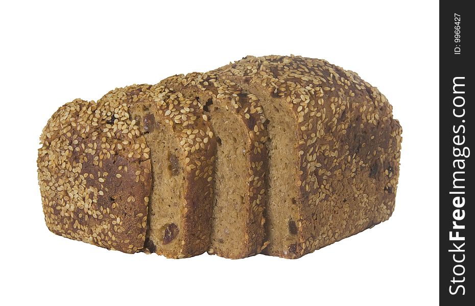 Loaf of whole bread isolated on white background with clipping path outline.