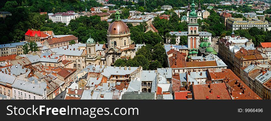 Panorama of a city of Lvov. Birds eye view.