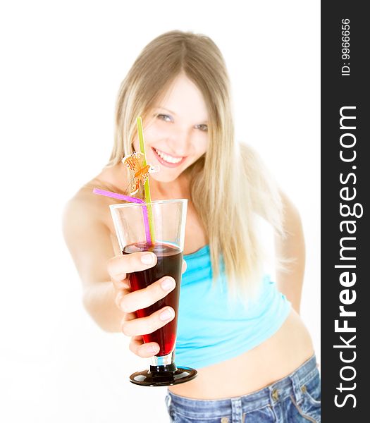 Attractive girl with glass of juice