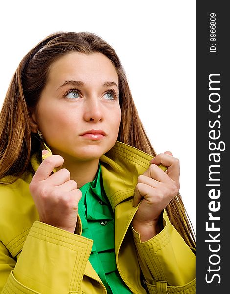 Woman in yellow raincoat