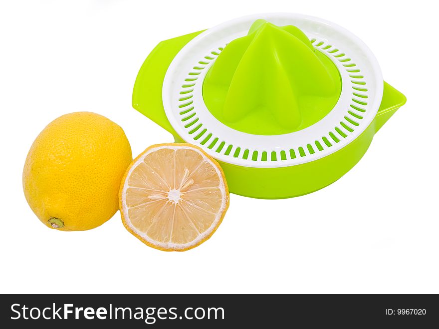 Green lemon squeezer isolated on white. Green lemon squeezer isolated on white