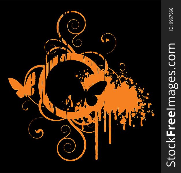 Orange abstract with butterfly on a black background