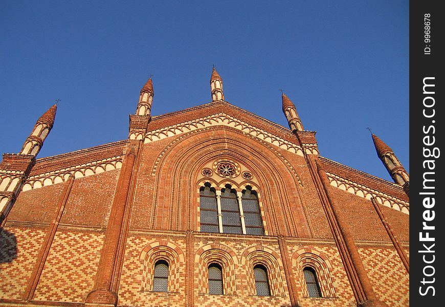 Spires or pinnacles? Skyline front of the church of San Francesco, Pavia, Italy. Spires or pinnacles? Skyline front of the church of San Francesco, Pavia, Italy.