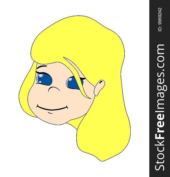 Vector illustration of a little girl's face with big blue eyes