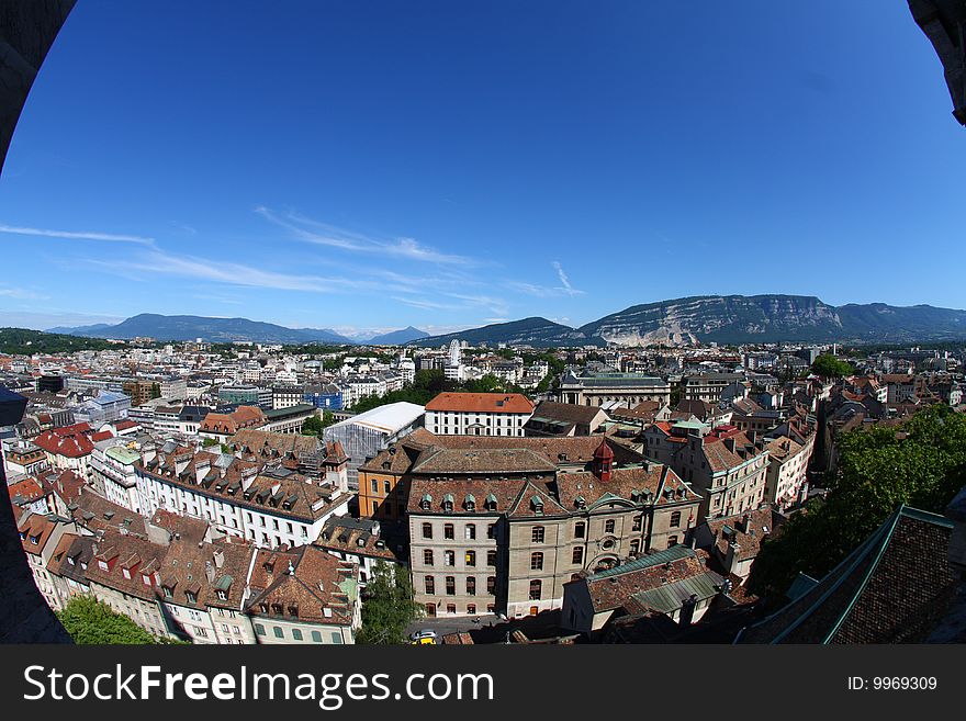 View of Geneva with the Alps in the background. View of Geneva with the Alps in the background.