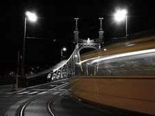 Tram Turning On To A Bridge Royalty Free Stock Photography Tram Turning On To A Bridge Royalty Free Stock Photography