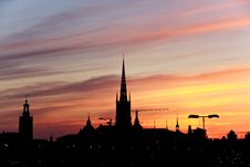 Silhouette Of Stockholm, The City Hall, Riddarholm Royalty Free Stock Image