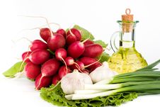 Green Vegetables And Bottle Of Oil Stock Photos Green Vegetables And Bottle Of Oil Stock Photos
