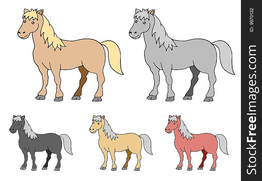 Vector Illustration of Cute five colored horse