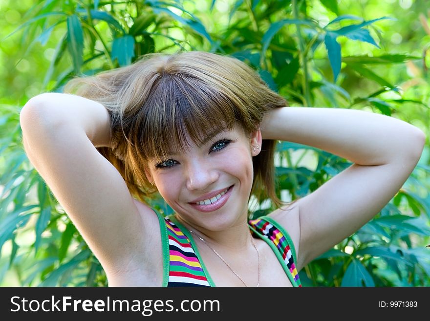 Portrait smile girl outdoor for your design