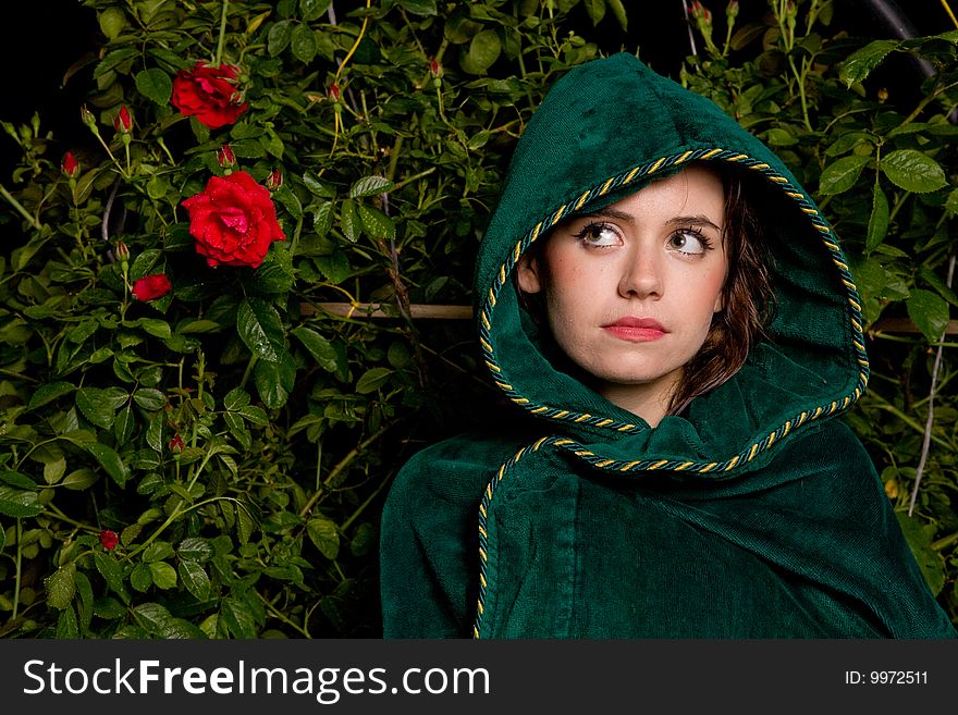 Portrait young beautiful woman in the garden