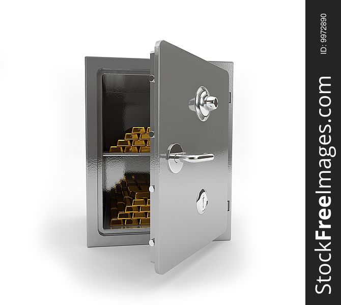 The safe for storage of gold and money on a white background